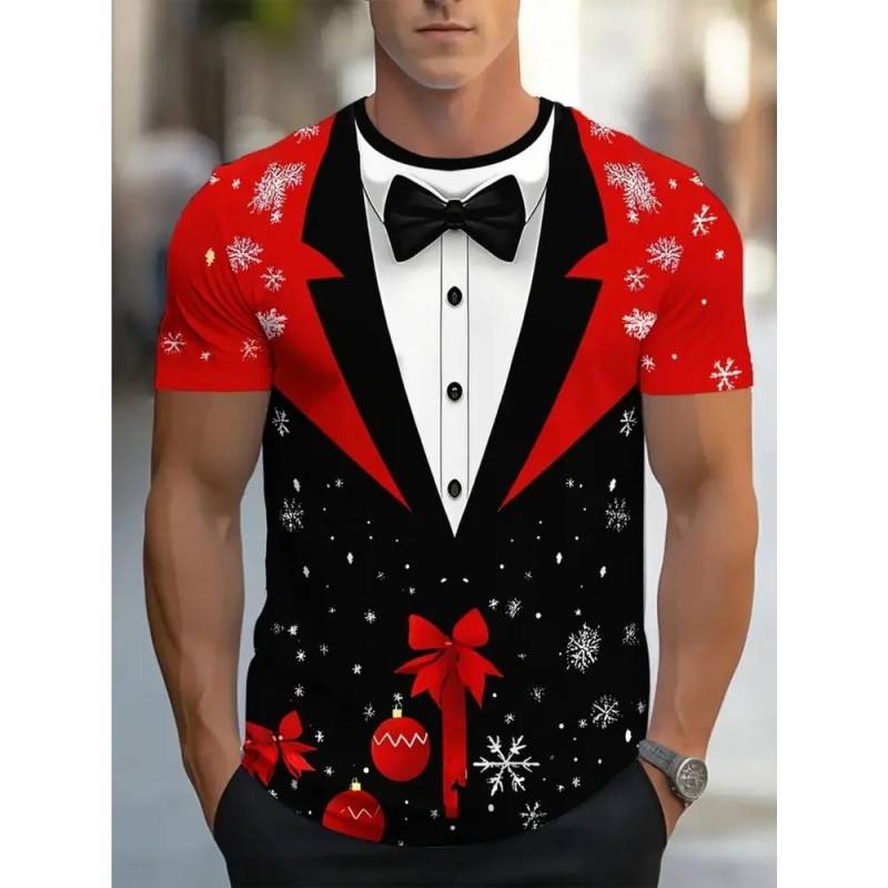 Weihnachts-Schneeflocke 3D Digital bedrucktes Herren Freizeit-Mode Rundhals Kurzarm T-Shirt 4XL von Joom DACH