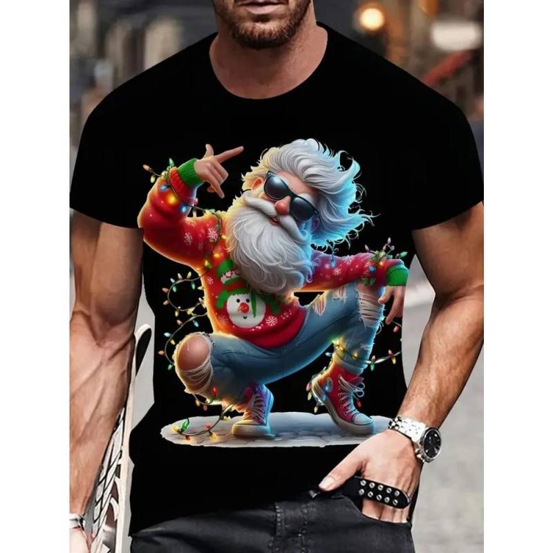 Weihnachts-Schneeflocke 3D Digital bedrucktes Herren Freizeit-Mode Rundhals Kurzarm T-Shirt 4XL von Joom DACH
