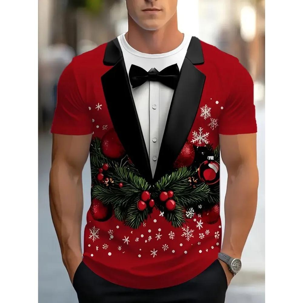 Weihnachts-Schneeflocke 3D Digital bedrucktes Herren Freizeit-Mode Rundhals Kurzarm T-Shirt 4XL von Joom DACH