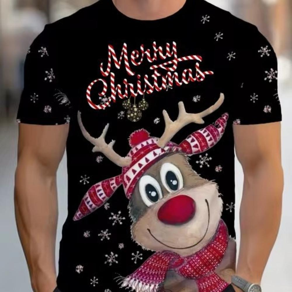 Weihnachts-Schneeflocke 3D Digital bedrucktes Herren Freizeit-Mode Rundhals Kurzarm T-Shirt L von Joom DACH