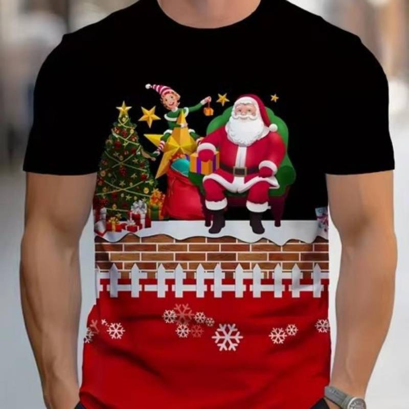 Weihnachts-Schneeflocke 3D Digital bedrucktes Herren Freizeit-Mode Rundhals Kurzarm T-Shirt XL von Joom DACH