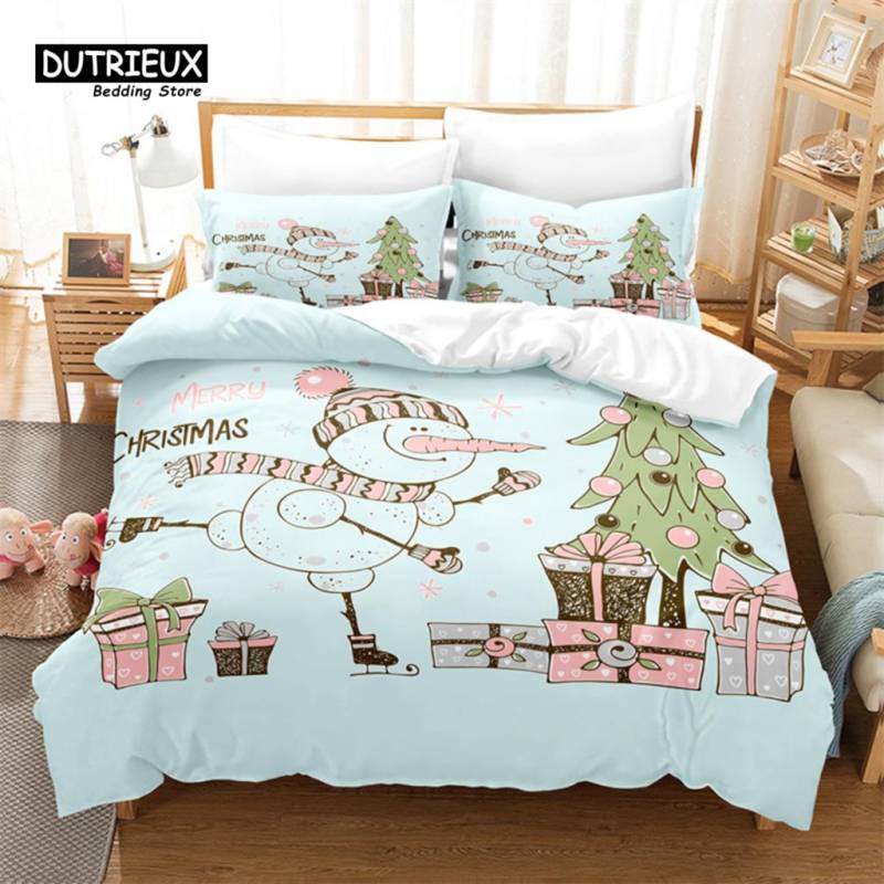 Weihnachts Schneemann Bettbezug Set, Mode Bettwäsche Set, Weicher Bequemer Atmungsaktiver Bettbezug, Für Schlafzimmer Gästezimmer Deko EU single(135x200cm) von Joom DACH