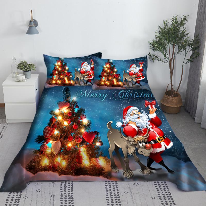 Weihnachts Schneemann Bettlaken Set Weihnachtsmann 3D Cartoon Polyester Bettlaken mit Kissenbezug Kinder Bettwäsche 2/3tlg. Modernes Design 110X230cm(2Pcs) von Joom DACH