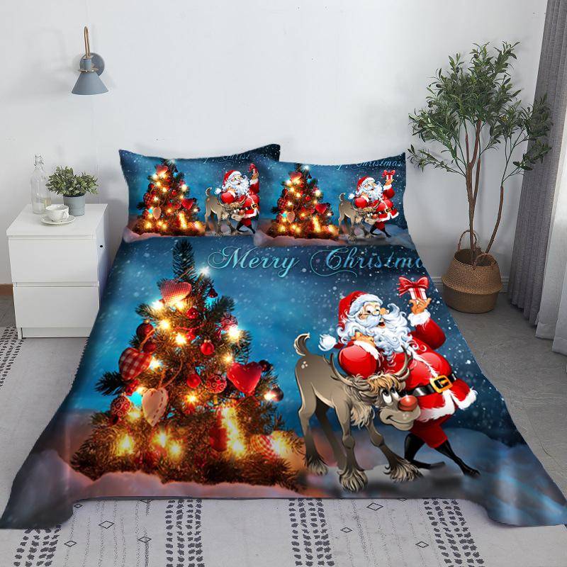 Weihnachts Schneemann Bettlaken Set Weihnachtsmann 3D Cartoon Polyester Bettlaken mit Kissenbezug Kinder Bettwäsche 2/3tlg. Modernes Design 110X230cm(2Pcs) von Joom DACH