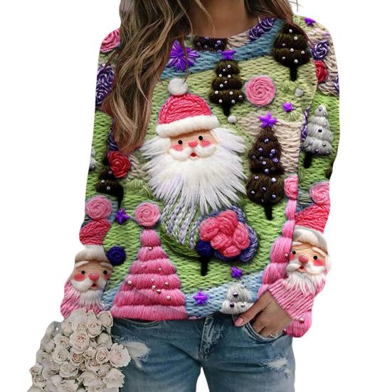 Weihnachts-Sweatshirt für Damen, 3D-Weihnachtsbaum-Haus-Druck, Rundhalsausschnitt, langärmelig, leichtes Urlaubspullover-Oberteil M D von Joom DACH