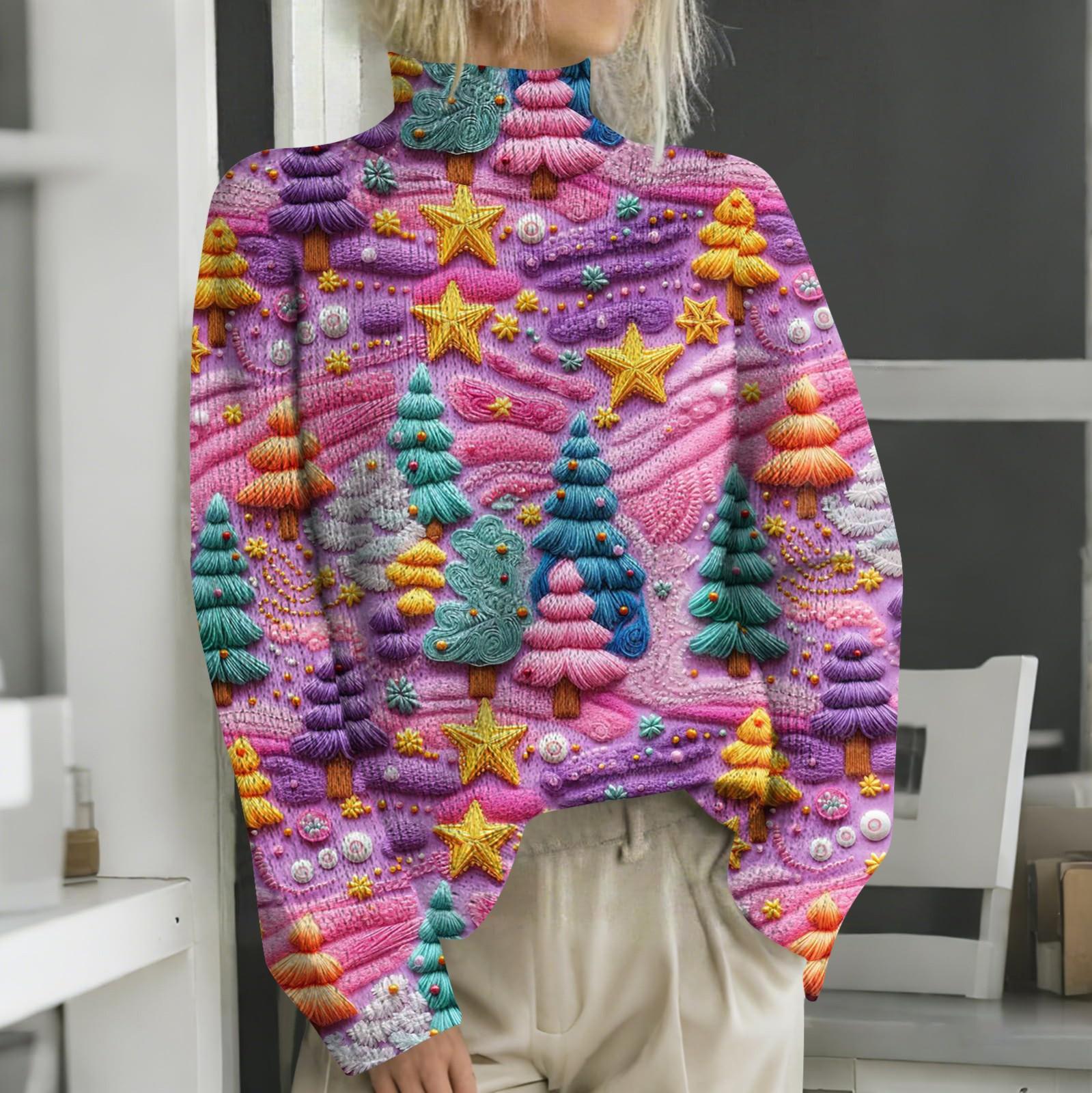 Weihnachts-Sweatshirts für Damen, Strickpullover, süßes Hemd, Herbst, Rollkragenpullover, Tops L von Joom DACH