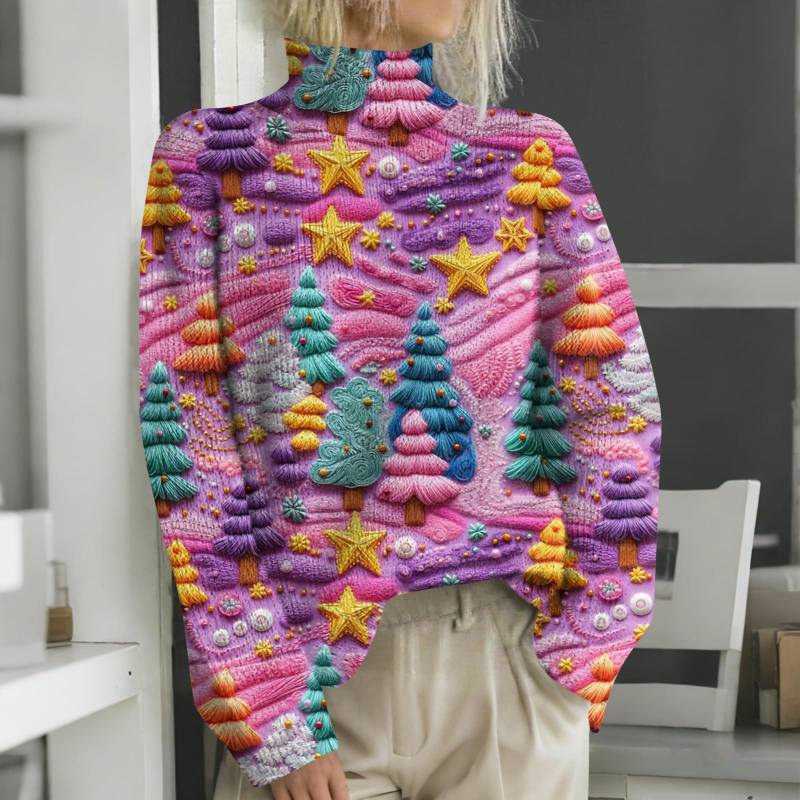 Weihnachts-Sweatshirts für Damen, Strickpullover, süßes Hemd, Herbst, Rollkragenpullover, Tops L heißes rosa von Joom DACH
