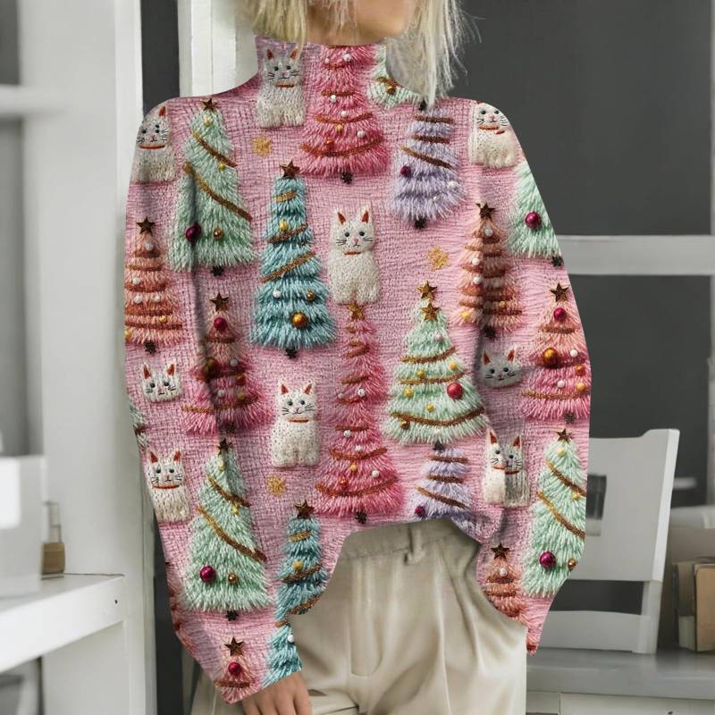 Weihnachts-Sweatshirts für Damen, Strickpullover, süßes Hemd, Herbst, Rollkragenpullover, Tops S rosa von Joom DACH