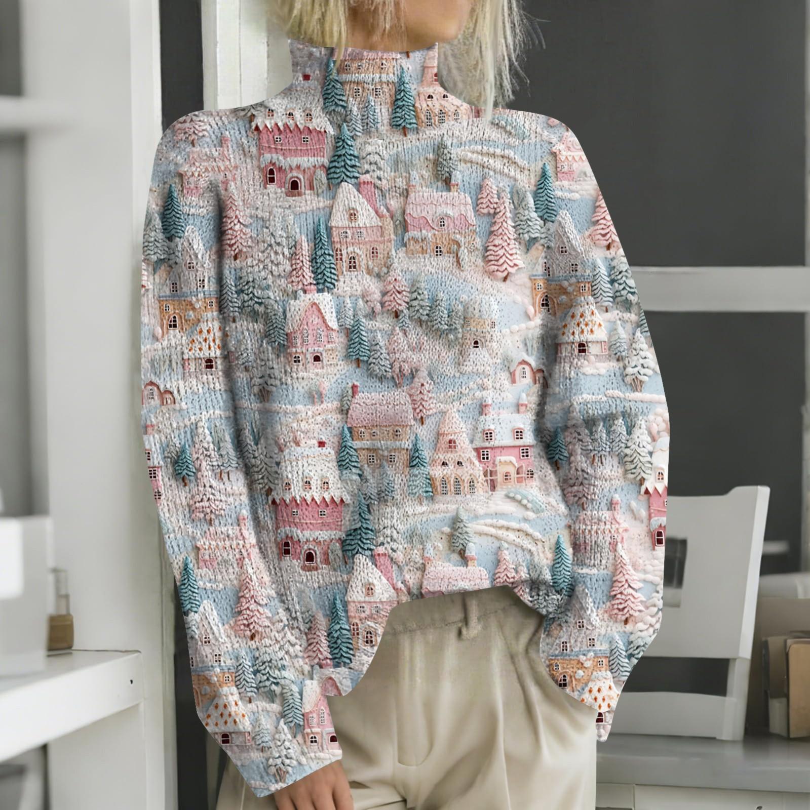 Weihnachts-Sweatshirts für Damen, Strickpullover, süßes Hemd, Herbst, Rollkragenpullover, Tops XXL von Joom DACH