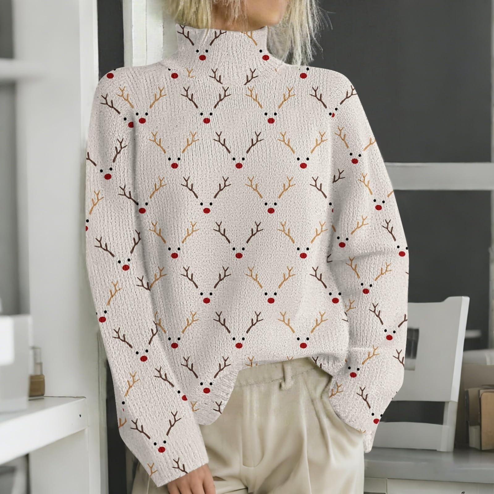 Weihnachts-Sweatshirts für Damen, Strickpullover, süßes Hemd, Herbst, Rollkragenpullover, Tops XXXL von Joom DACH