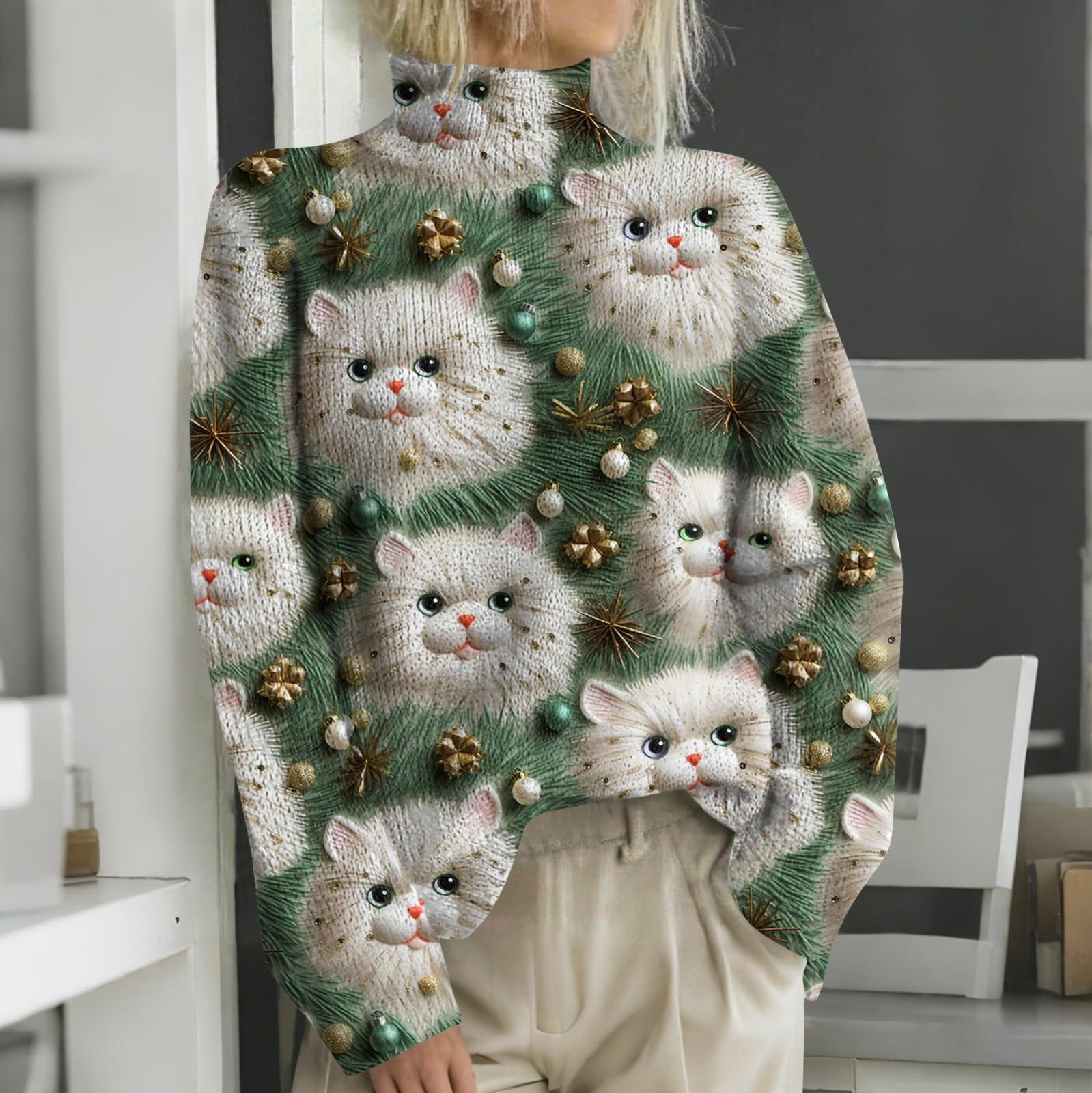 Weihnachts-Sweatshirts für Damen, Strickpullover, süßes Hemd, Herbst, Rollkragenpullover, Tops XXXL von Joom DACH