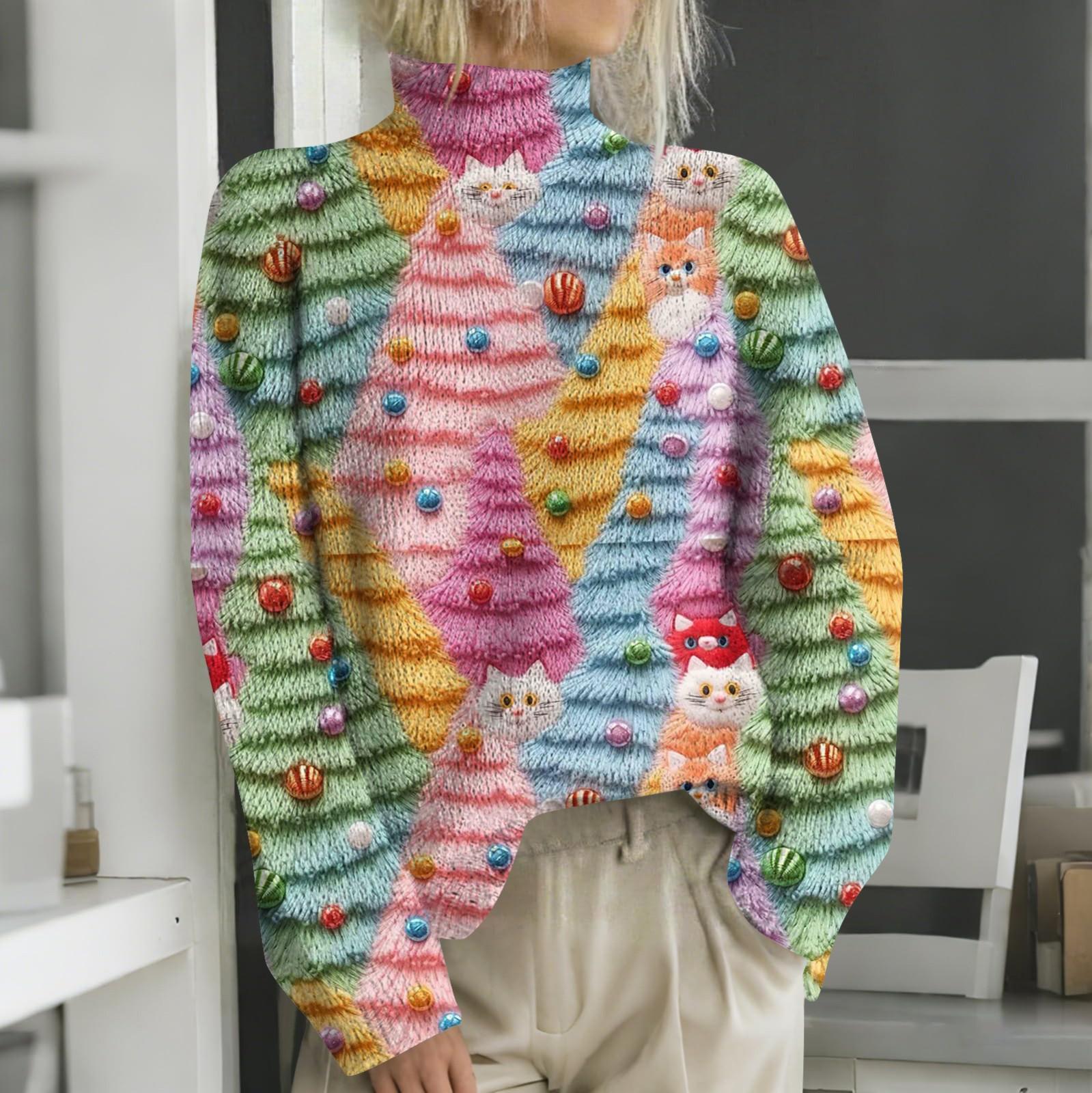 Weihnachts-Sweatshirts für Damen, Strickpullover, süßes Hemd, Herbst, Rollkragenpullover, Tops XXXL von Joom DACH