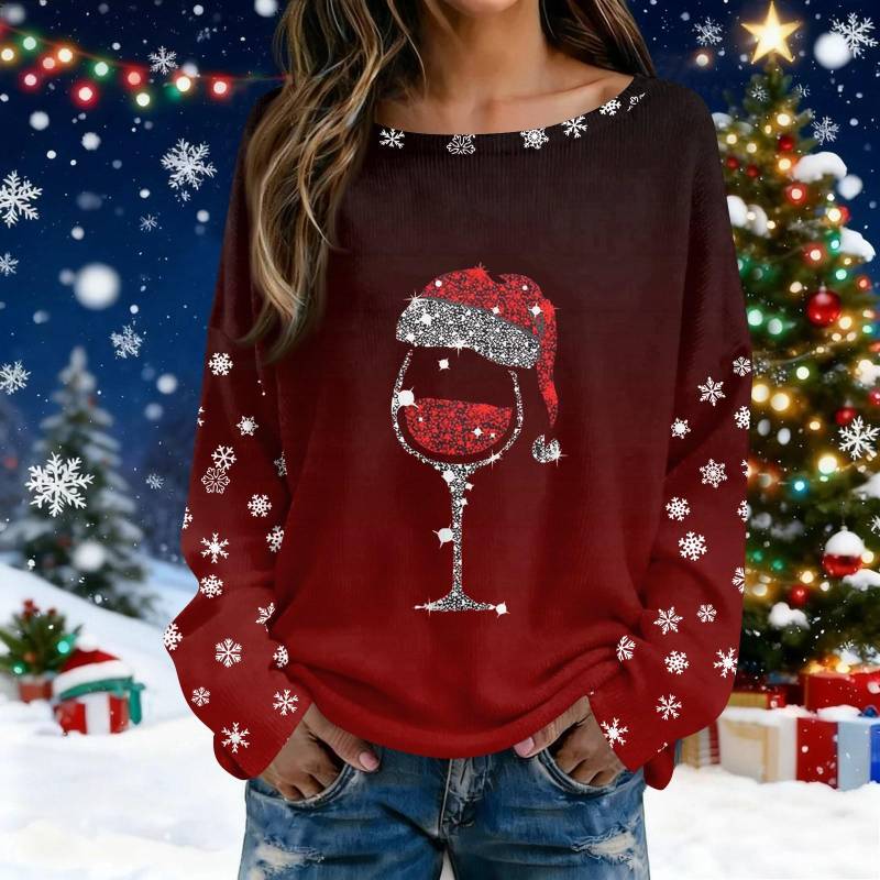 Weihnachts-Sweatshirts für Damen, Strickpullover, süßes Hemd, Herbst, Rundhalsausschnitt, Pullover, Tops L weinrot von Joom DACH