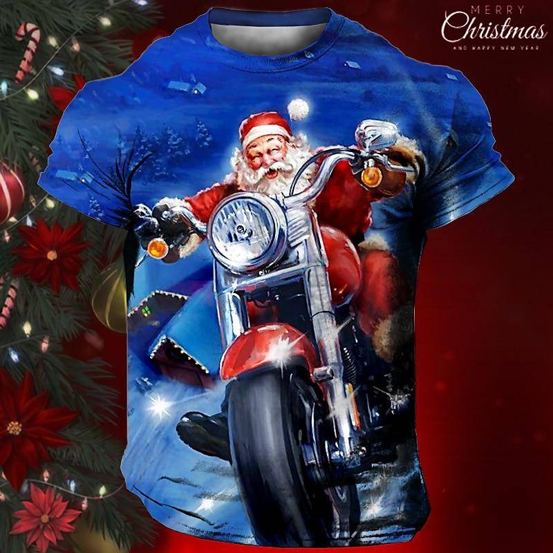Weihnachts-T-Shirt mit Weihnachtsmann-Aufdruck, kurzärmelig, für Herren, Festival-Kleidung, lässige Oberteile, lockere, übergroße T-Shirts für Herren 2XL von Joom DACH
