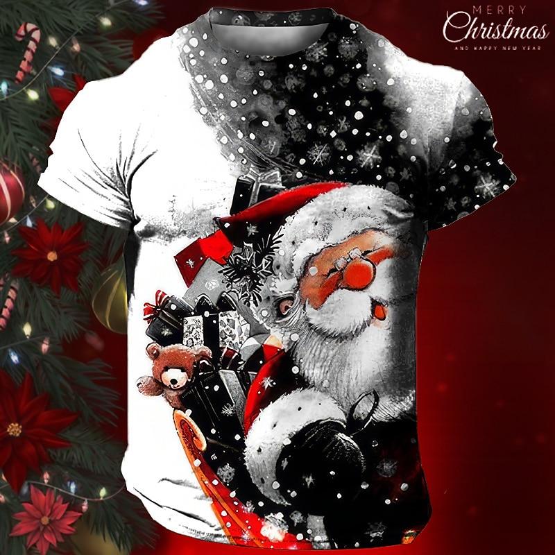 Weihnachts-T-Shirt mit Weihnachtsmann-Aufdruck, kurzärmelig, für Herren, Festival-Kleidung, lässige Oberteile, lockere, übergroße T-Shirts für Herren 2XL von Joom DACH