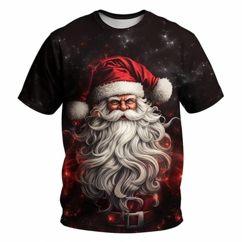 Weihnachts-T-Shirt mit Weihnachtsmann-Aufdruck, kurzärmelig, für Herren, Festival-Kleidung, lässige Oberteile, lockere, übergroße T-Shirts für Herren 4XL von Joom DACH