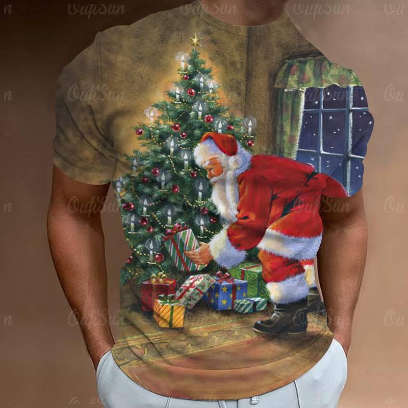 Weihnachts-T-Shirt mit Weihnachtsmann-Aufdruck, kurzärmelig, für Herren, Festival-Kleidung, lässige Oberteile, lockere, übergroße T-Shirts für Herren 4XL von Joom DACH