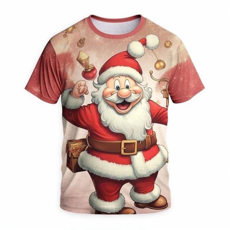 Weihnachts-T-Shirt mit Weihnachtsmann-Aufdruck, kurzärmelig, für Herren, Festival-Kleidung, lässige Oberteile, lockere, übergroße T-Shirts für Herren 6XL von Joom DACH