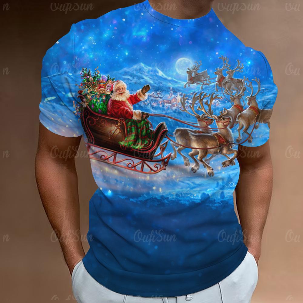Weihnachts-T-Shirt mit Weihnachtsmann-Aufdruck, kurzärmelig, für Herren, Festival-Kleidung, lässige Oberteile, lockere, übergroße T-Shirts für Herren 6XL von Joom DACH
