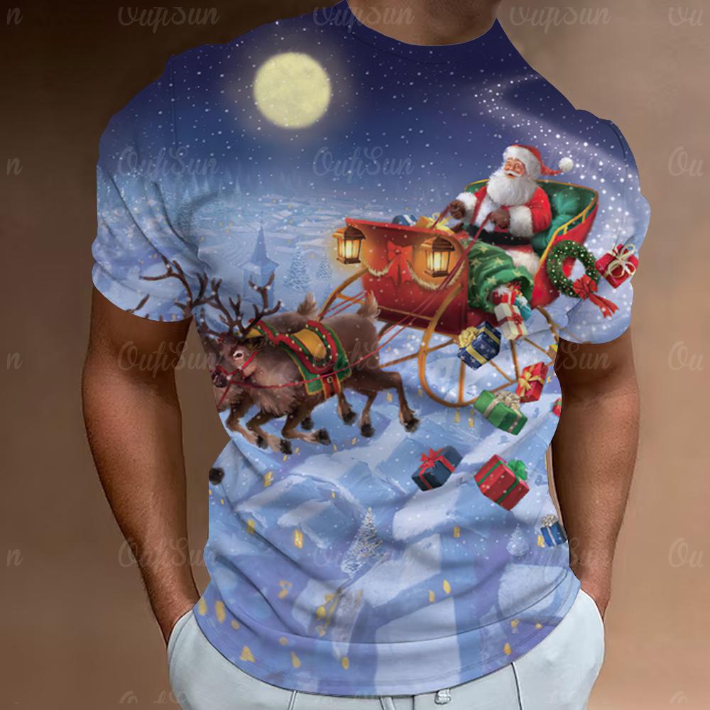 Weihnachts-T-Shirt mit Weihnachtsmann-Aufdruck, kurzärmelig, für Herren, Festival-Kleidung, lässige Oberteile, lockere, übergroße T-Shirts für Herren 6XL von Joom DACH