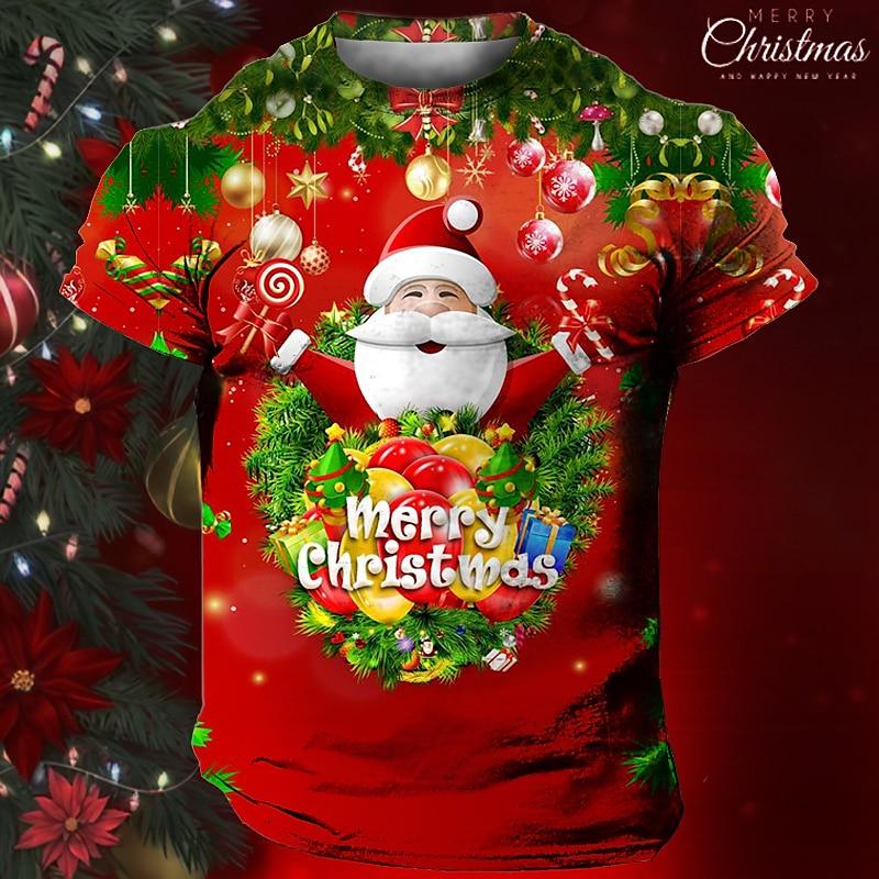 Weihnachts-T-Shirt mit Weihnachtsmann-Aufdruck, kurzärmelig, für Herren, Festival-Kleidung, lässige Oberteile, lockere, übergroße T-Shirts für Herren L von Joom DACH