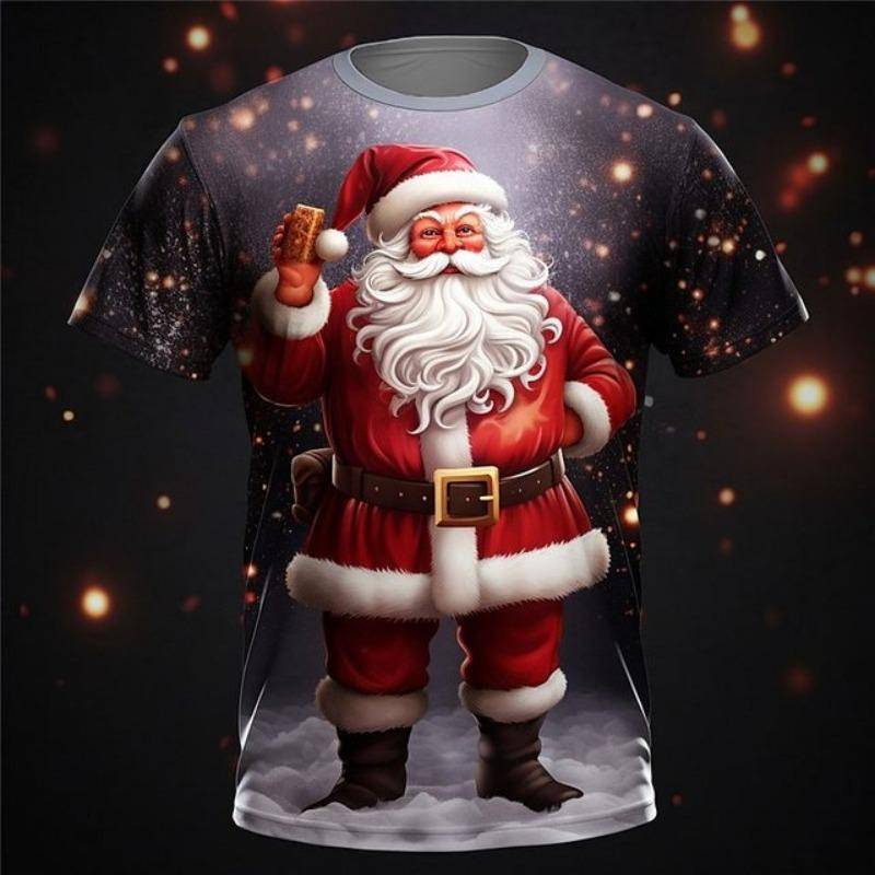 Weihnachts-T-Shirt mit Weihnachtsmann-Aufdruck, kurzärmelig, für Herren, Festival-Kleidung, lässige Oberteile, lockere, übergroße T-Shirts für Herren L von Joom DACH