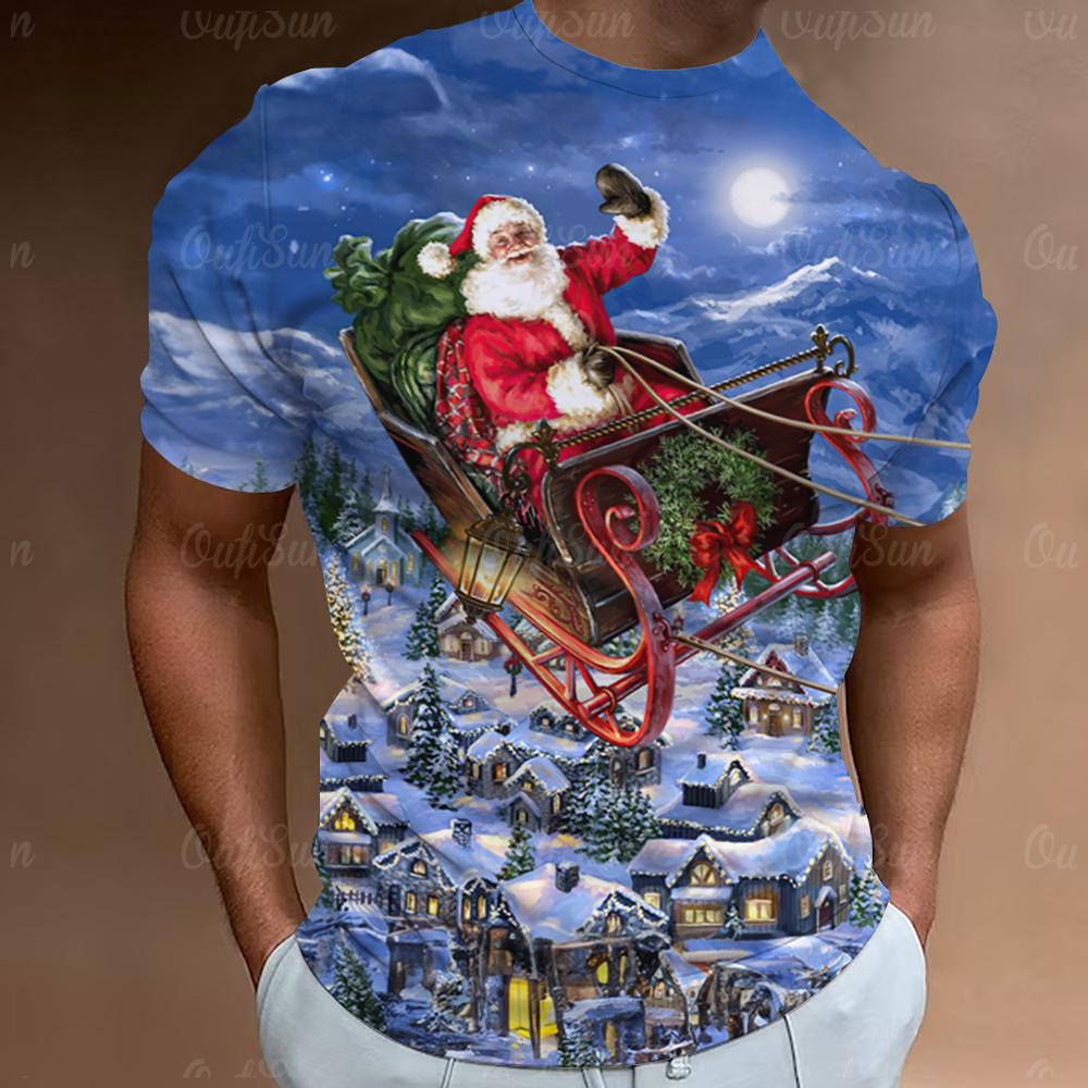 Weihnachts-T-Shirt mit Weihnachtsmann-Aufdruck, kurzärmelig, für Herren, Festival-Kleidung, lässige Oberteile, lockere, übergroße T-Shirts für Herren XL von Joom DACH
