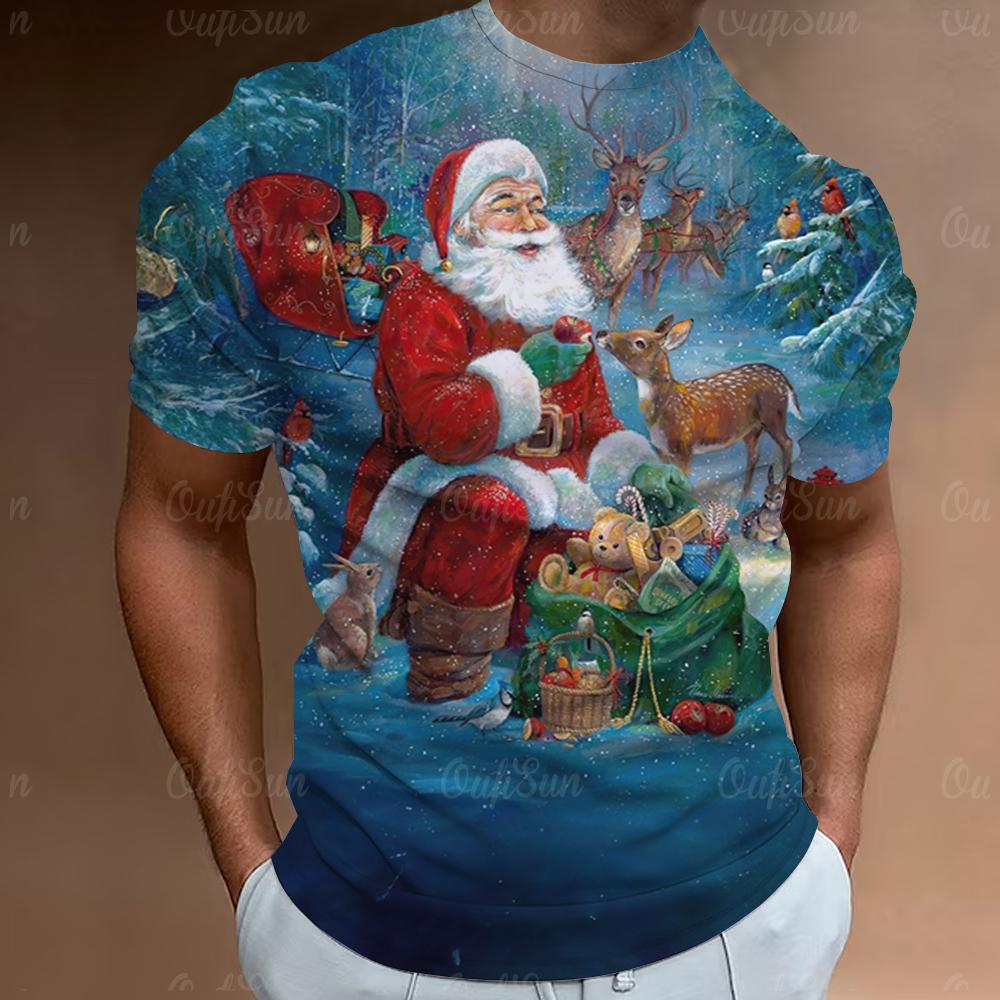 Weihnachts-T-Shirt mit Weihnachtsmann-Aufdruck, kurzärmelig, für Herren, Festival-Kleidung, lässige Oberteile, lockere, übergroße T-Shirts für Herren XL von Joom DACH