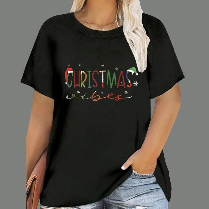 Weihnachts-T-Shirts für Damen, mit Cartoon-Weihnachtsmann-Aufdruck, kurzärmlig, O-Ausschnitt, legere Partykleidung, übergroße Damenoberteile 6XL von Joom DACH