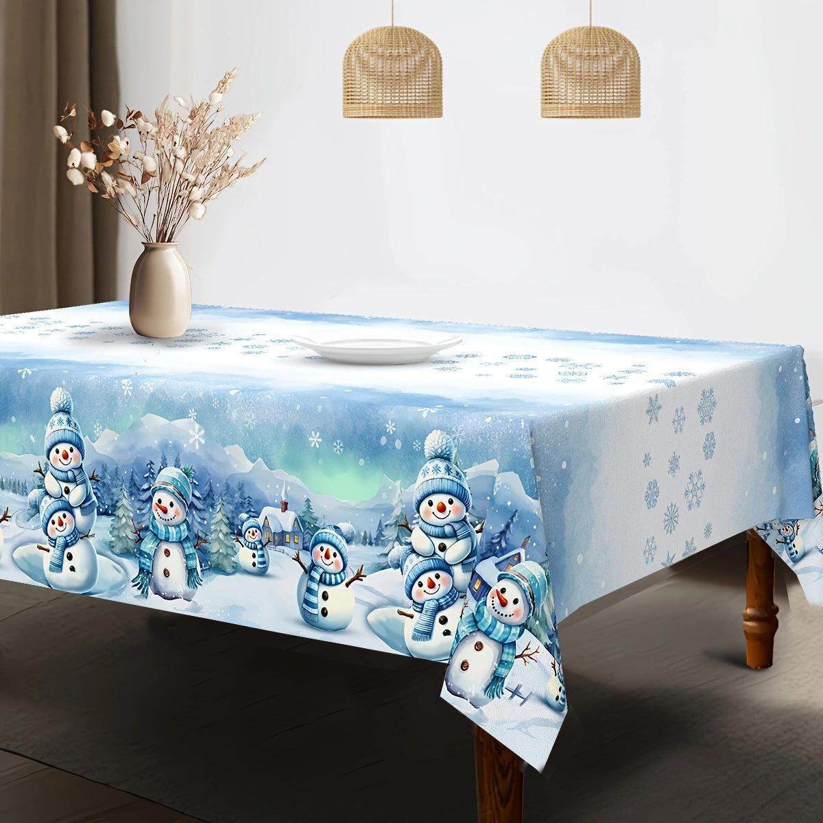 Weihnachts-Tischdecke Digitaldruck Schneemann Rentier Weihnachtsbaum Esszimmerwäsche Festivaldeko Tischdecke Partyzubehör 150 * 200cm von Joom DACH