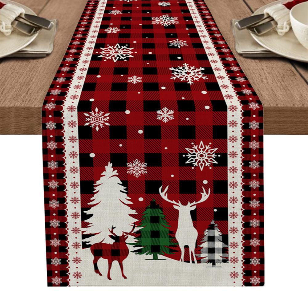 Weihnachts-Tischläufer, Leinen, rot, kariert, für Party, Küche, Tischdekoration, lange Tischdecke 33x150cm von Joom DACH