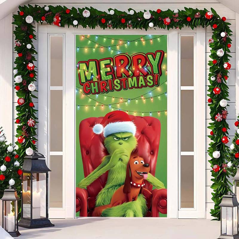 Weihnachts-Türbezug Dekoratives Hängegewebe Grüner Türbezug Weihnachts-Türvorhang Neujahrs-Wandteppich Türbezug Hintergrund One Size von Joom DACH
