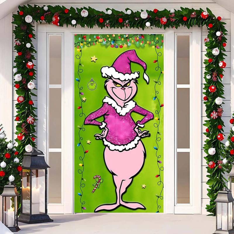 Weihnachts-Türbezug Dekoratives Hängegewebe Grüner Türbezug Weihnachts-Türvorhang Neujahrs-Wandteppich Türbezug Hintergrund One Size von Joom DACH