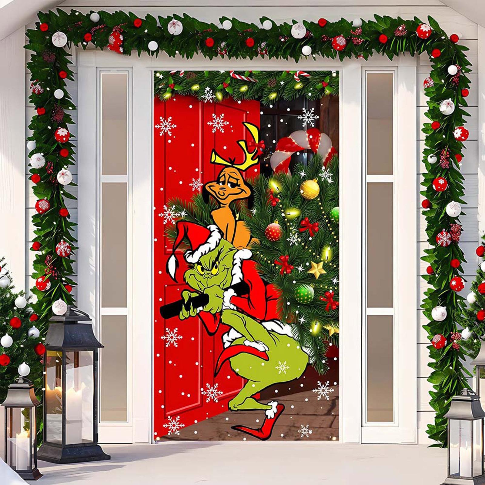 Weihnachts-Türbezug Dekoratives Hängegewebe Grüner Türbezug Weihnachts-Türvorhang Neujahrs-Wandteppich Türbezug Hintergrund One Size von Joom DACH