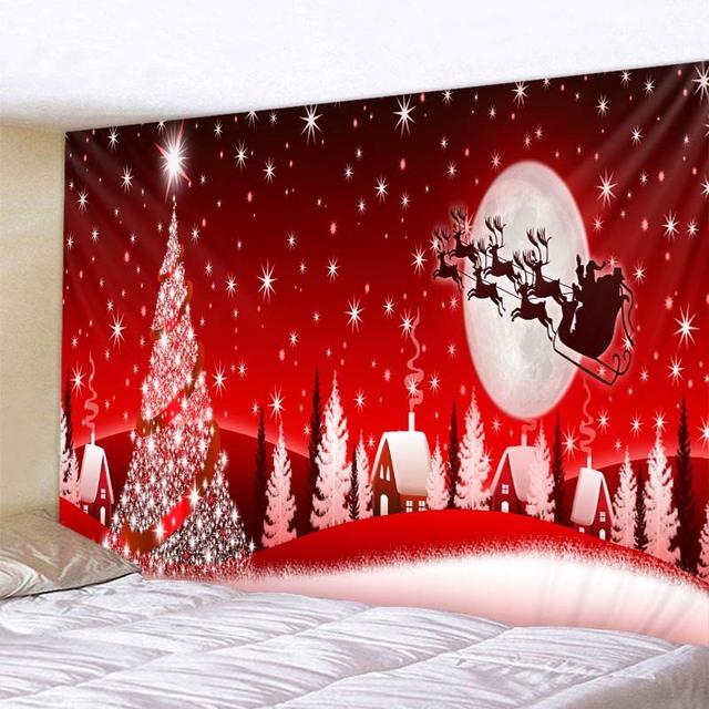 Weihnachts-Wandteppich, Wandhalterung, Weihnachtsmann, Weihnachtsbaum, Schneeansicht, Zuhause, Wohnzimmer, Schlafzimmer, Urlaubsdekoration, Weihnachtsgeschenke 230x180cm von Joom DACH