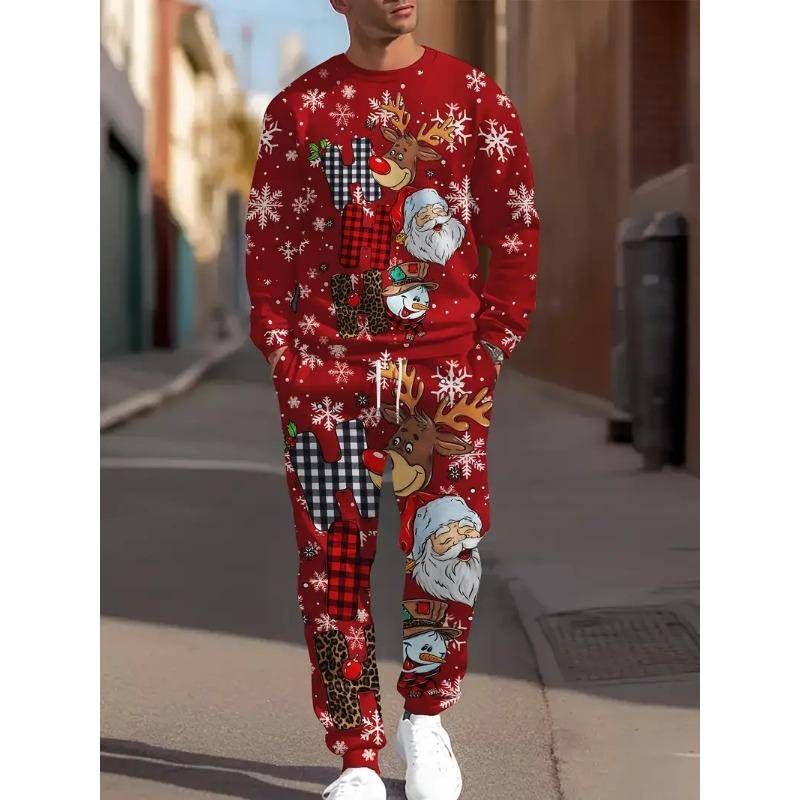 Weihnachtsbekleidungsset Frühling Herbst Herren Damen Mode 3D-Druck 2-teiliger Anzug Freizeit Sportbekleidung Sweatshirt Jogginghose 2-teilige Sets 2XL von Joom DACH