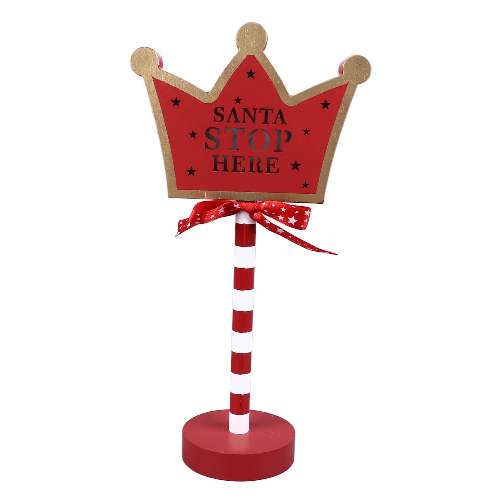 Weihnachtsdeko „Stop Here“ aus Metall, Massivholz, LED, zarte Weihnachtsbaumspitze mit Weihnachtsmann-Motiv „Stop Here“ für Weihnachten von Joom DACH