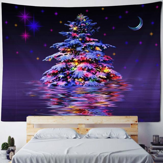 Weihnachtsdekoration, Wandteppich, Wandbehang, Schnee, Weihnachtsbaum, Heimdekoration, bedruckter Hintergrund, Stoff, Festival-Wanddekoration 150x150cm von Joom DACH