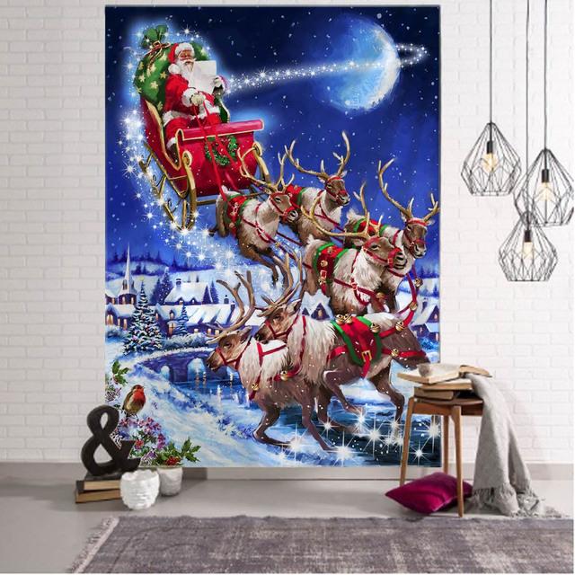 Weihnachtsdekoration, Wandteppich, Wandbehang, Schnee, Weihnachtsbaum, Heimdekoration, bedruckter Hintergrund, Stoff, Festival-Wanddekoration 230x180cm von Joom DACH