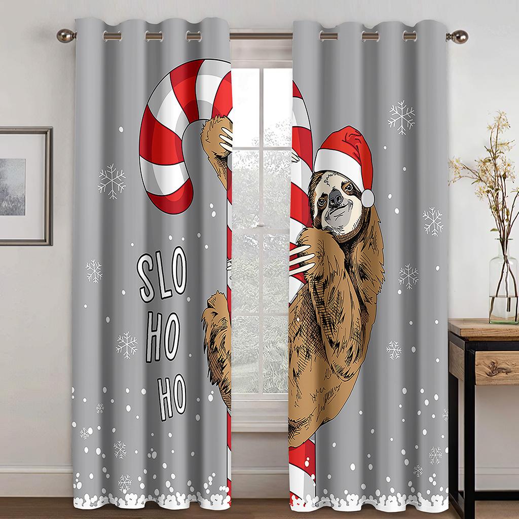 Weihnachtsdekoration Vorhang 3D Cartoon Weihnachtsmann Weihnachtsbaum Polyester Tuch Vorhang Schneemann Muster Festliche Atmosphäre W132cm x H160cm&Grommet von Joom DACH