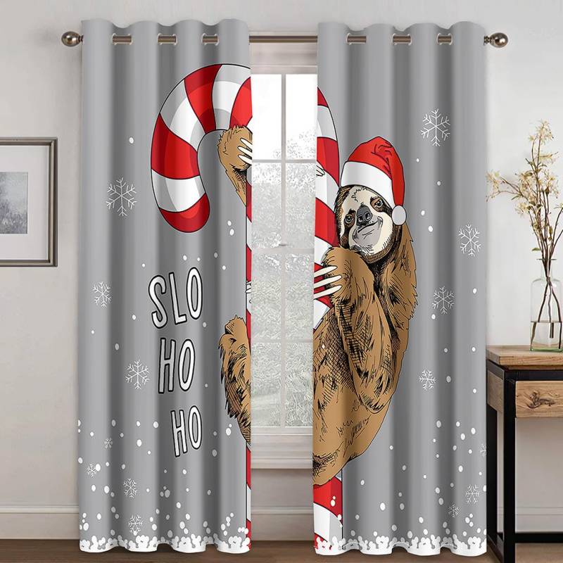 Weihnachtsdekoration Vorhang 3D Cartoon Weihnachtsmann Weihnachtsbaum Polyester Tuch Vorhang Schneemann Muster Festliche Atmosphäre W132cm x H160cm&Grommet von Joom DACH