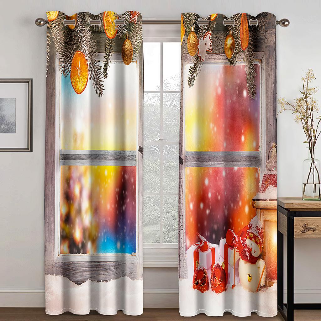Weihnachtsdekoration Vorhang 3D Cartoon Weihnachtsmann Weihnachtsbaum Polyester Tuch Vorhang Schneemann Muster Festliche Atmosphäre W132cm x H160cm&Grommet von Joom DACH
