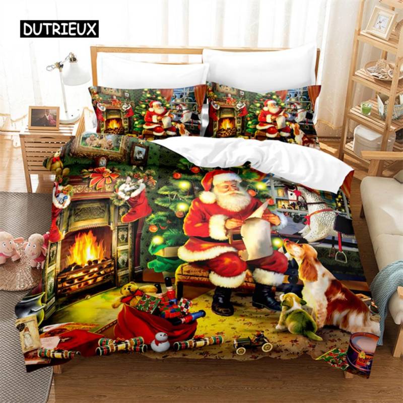Weihnachtsdekorationen Bettwäscheset Bettbezugset 3D-Bettwäsche Digitaldruck Bettwäsche Queen-Size-Bettwäscheset Modisches Design EU single(135x200cm) von Joom DACH
