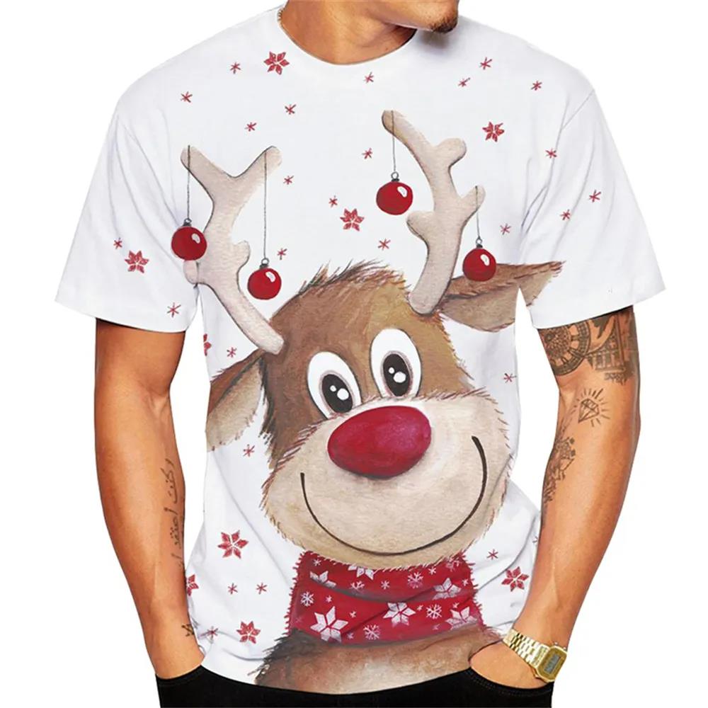 Weihnachtselch 3D-Druck-T-Shirt für Männer Weihnachten Harajuku Streetwear Fashion O-Ausschnitt Kurzarmoberteile Neujahrsgeschenk Übergroße T-Shirts 2XL von Joom DACH