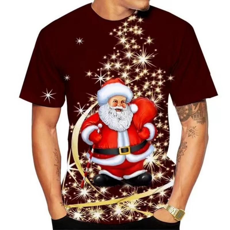 Weihnachtselch 3D-Druck-T-Shirt für Männer Weihnachten Harajuku Streetwear Fashion O-Ausschnitt Kurzarmoberteile Neujahrsgeschenk Übergroße T-Shirts 2XL von Joom DACH