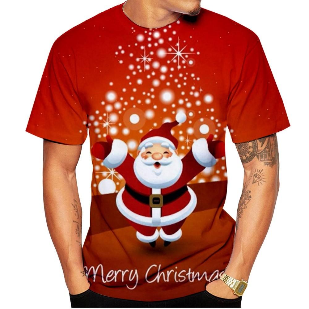 Weihnachtselch 3D-Druck-T-Shirt für Männer Weihnachten Harajuku Streetwear Fashion O-Ausschnitt Kurzarmoberteile Neujahrsgeschenk Übergroße T-Shirts 2XL von Joom DACH