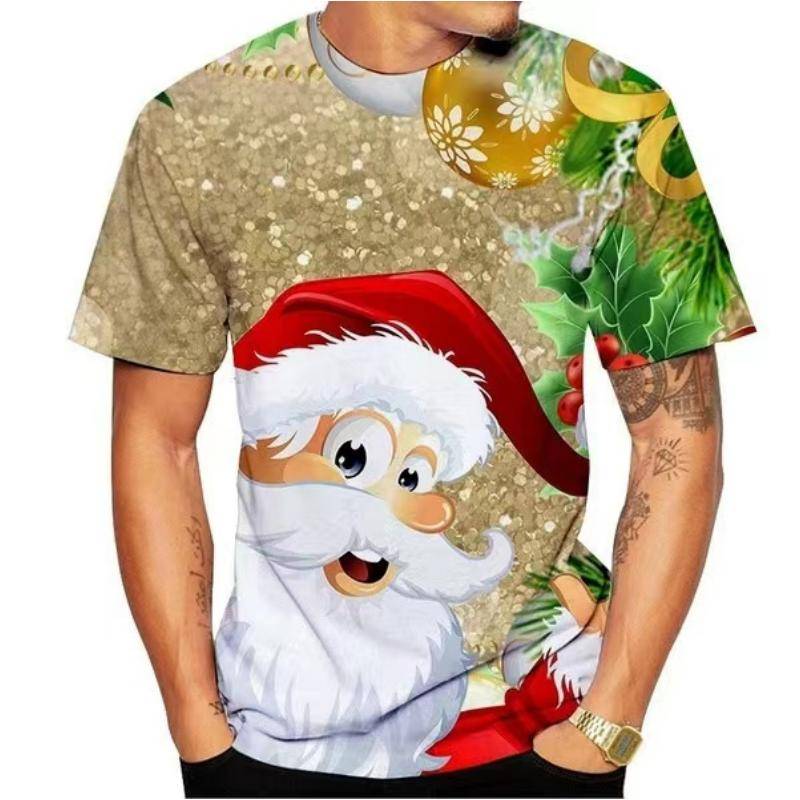 Weihnachtselch 3D-Druck-T-Shirt für Männer Weihnachten Harajuku Streetwear Fashion O-Ausschnitt Kurzarmoberteile Neujahrsgeschenk Übergroße T-Shirts 2XL von Joom DACH