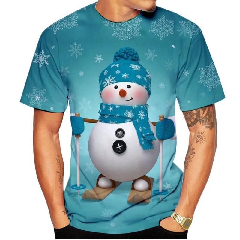 Weihnachtselch 3D-Druck-T-Shirt für Männer Weihnachten Harajuku Streetwear Fashion O-Ausschnitt Kurzarmoberteile Neujahrsgeschenk Übergroße T-Shirts 3XL von Joom DACH