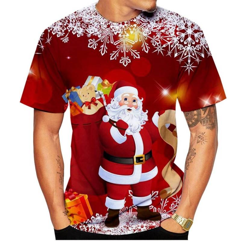 Weihnachtselch 3D-Druck-T-Shirt für Männer Weihnachten Harajuku Streetwear Fashion O-Ausschnitt Kurzarmoberteile Neujahrsgeschenk Übergroße T-Shirts 3XL von Joom DACH