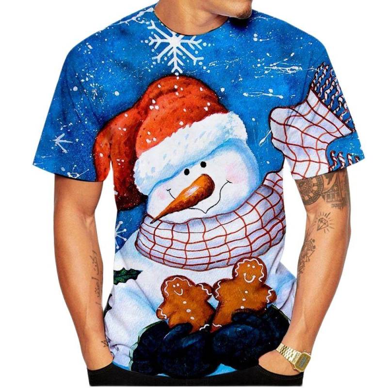 Weihnachtselch 3D-Druck-T-Shirt für Männer Weihnachten Harajuku Streetwear Fashion O-Ausschnitt Kurzarmoberteile Neujahrsgeschenk Übergroße T-Shirts 3XL von Joom DACH
